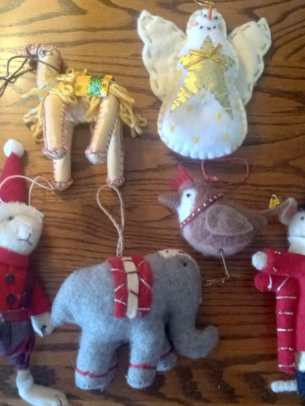 Handcrafted Wool 6 Ornaments Mouse Bunny Snowman Elephant Chick Camel